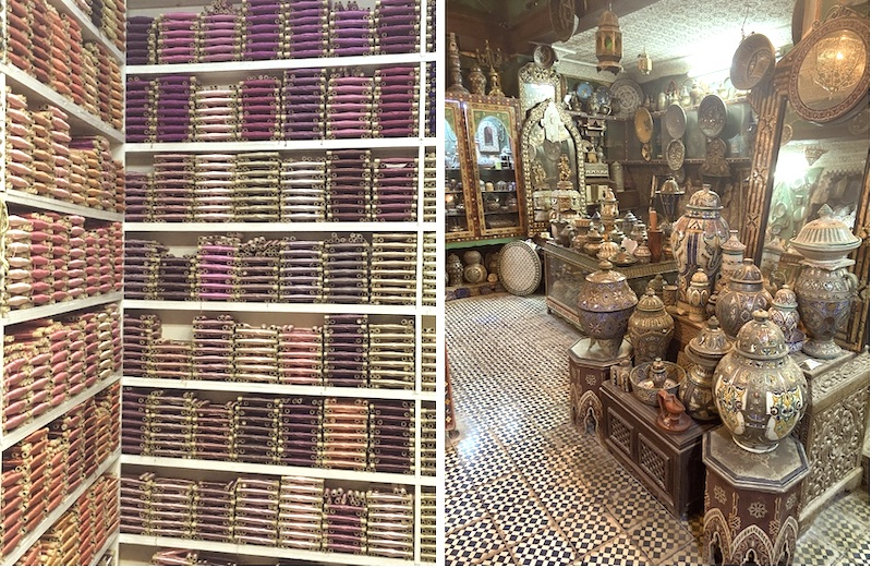 Echoppe de fil pour la confection traditionnelle et poteries dans la médina de Fès - Maroc