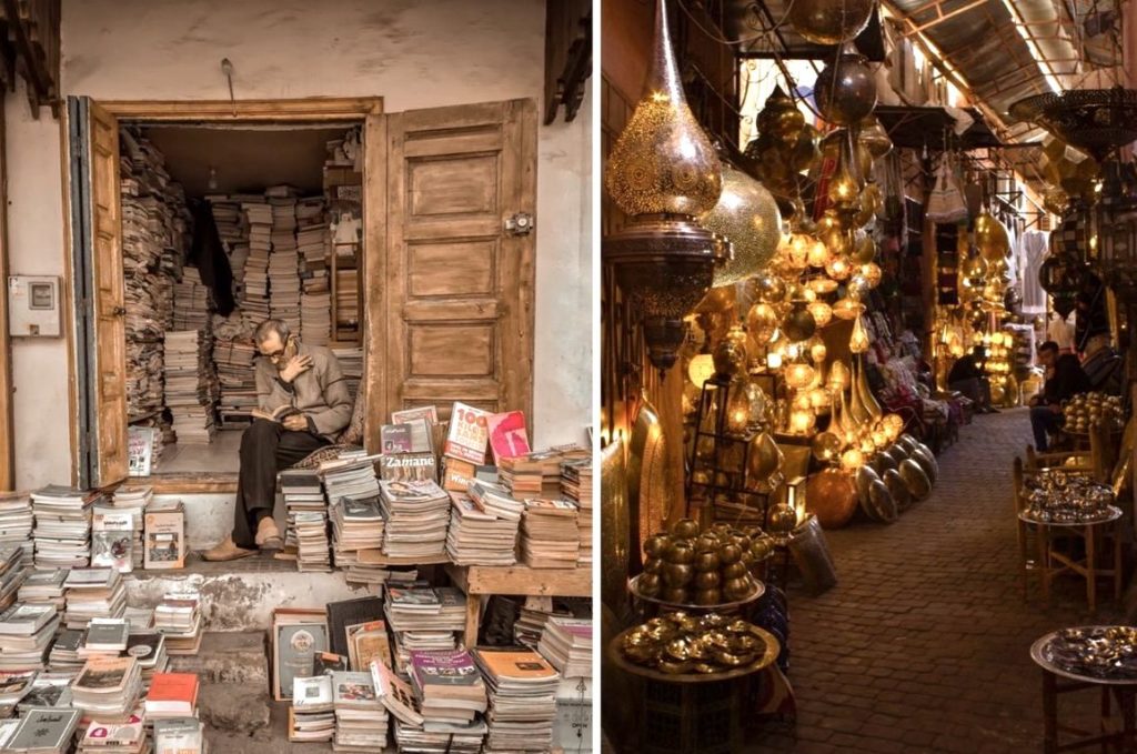 Echope d'un libraire de la médina et boutique d'un dinandier